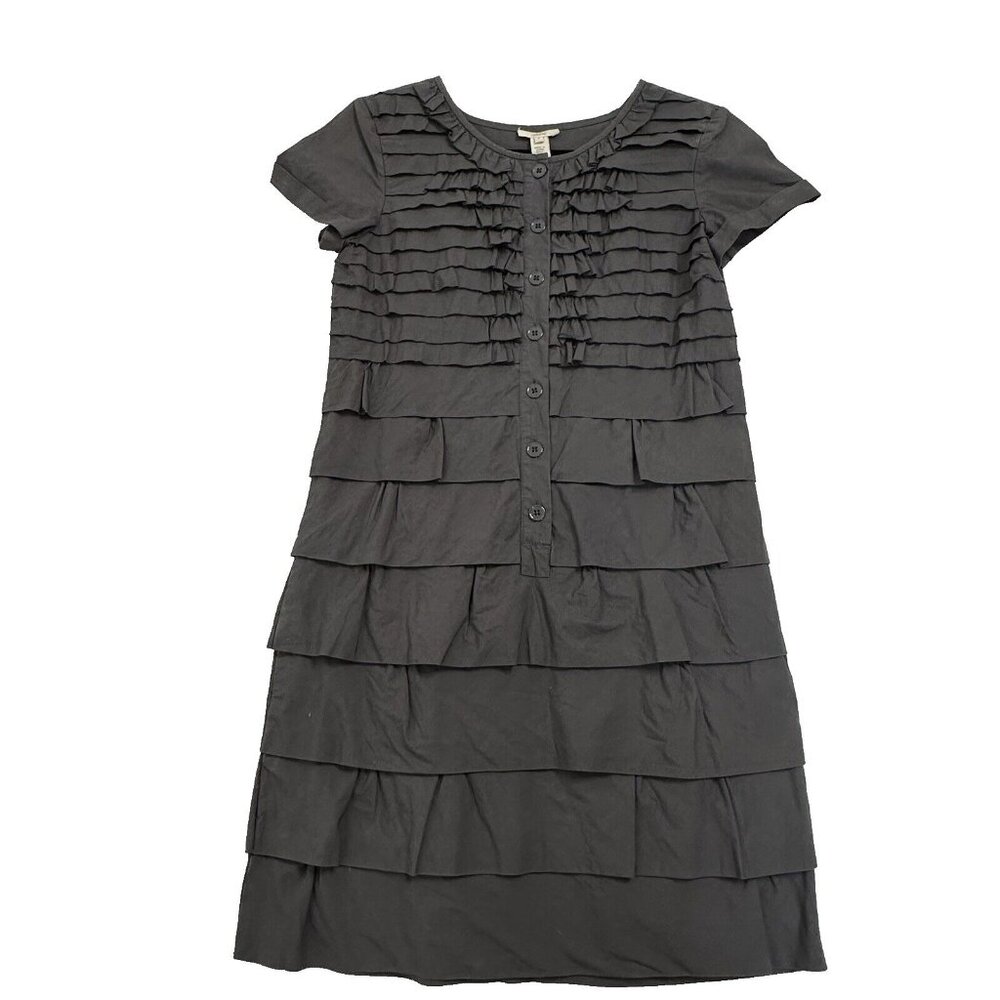 J. Crew Women's Carly Tiered Ruffle Button Short Sleeve Shift Dress Size 0 Gray